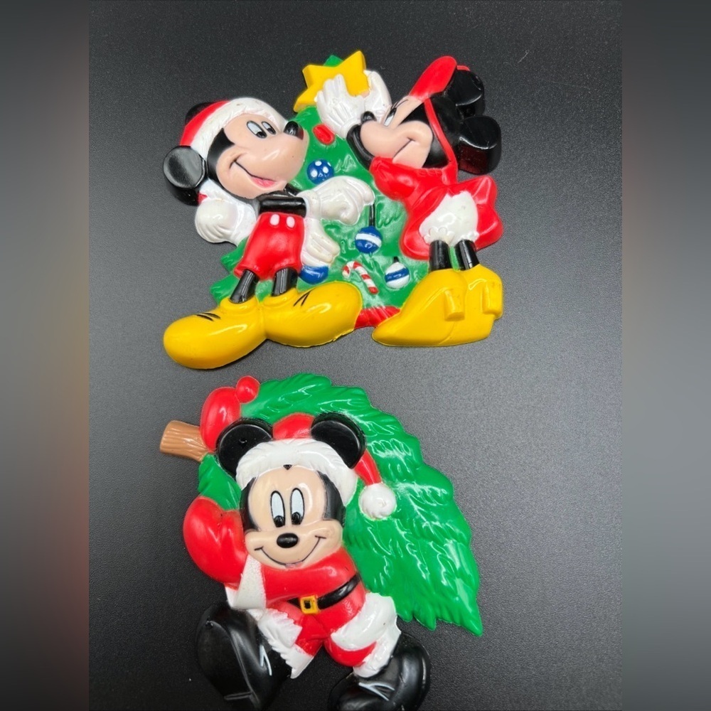 Disney Mickey Minnie Mouse Christmas Santa Magnets 1995 3D Plastic Vintage